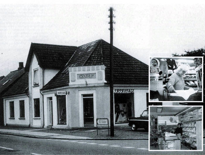 Billede 1: Centrum i slutningen af 1960'erne. Billede 2: Anny Mørk Nielsen i forretningen foto 2000-2005. Billede 3: AMN udvidelse af forretningen i 1969. 